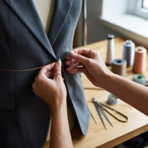 Krawiec przy pracy z marynarką