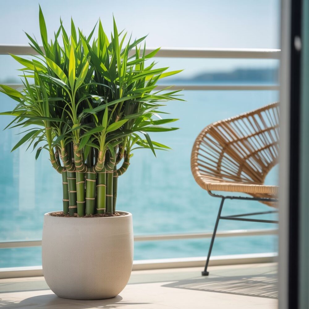 bambus domowy w białej donicy