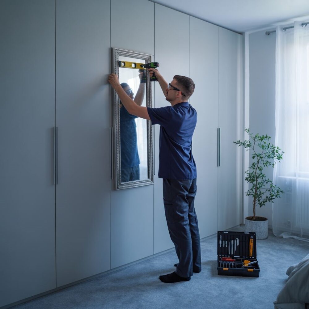 lustro na drzwiach przesuwnej szafy