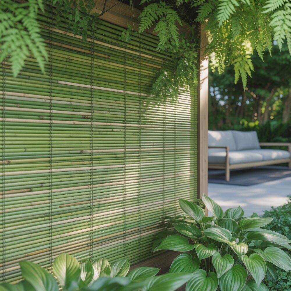 mata bambusowa na ogrodzeniu