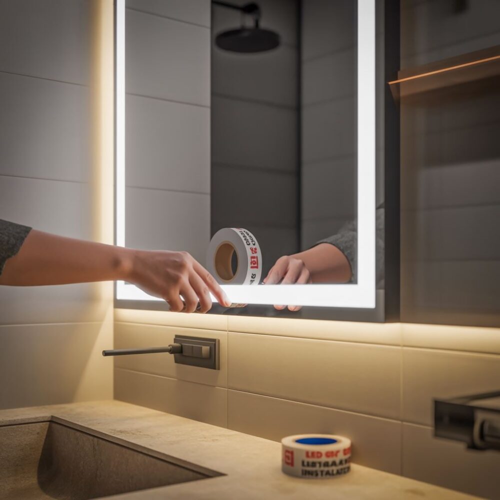 montaż taśmy led za lustrem