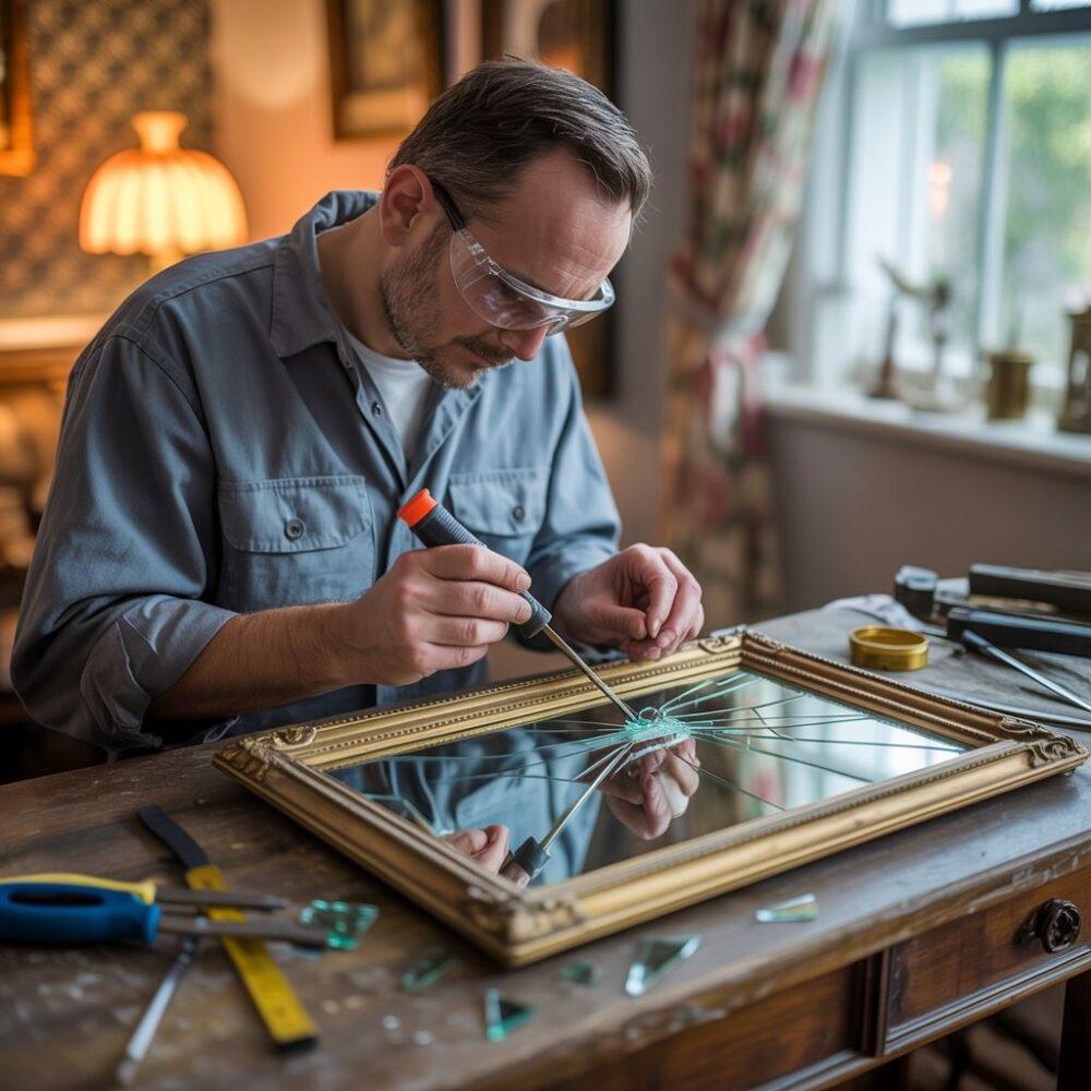 naprawa pękniętego lustra