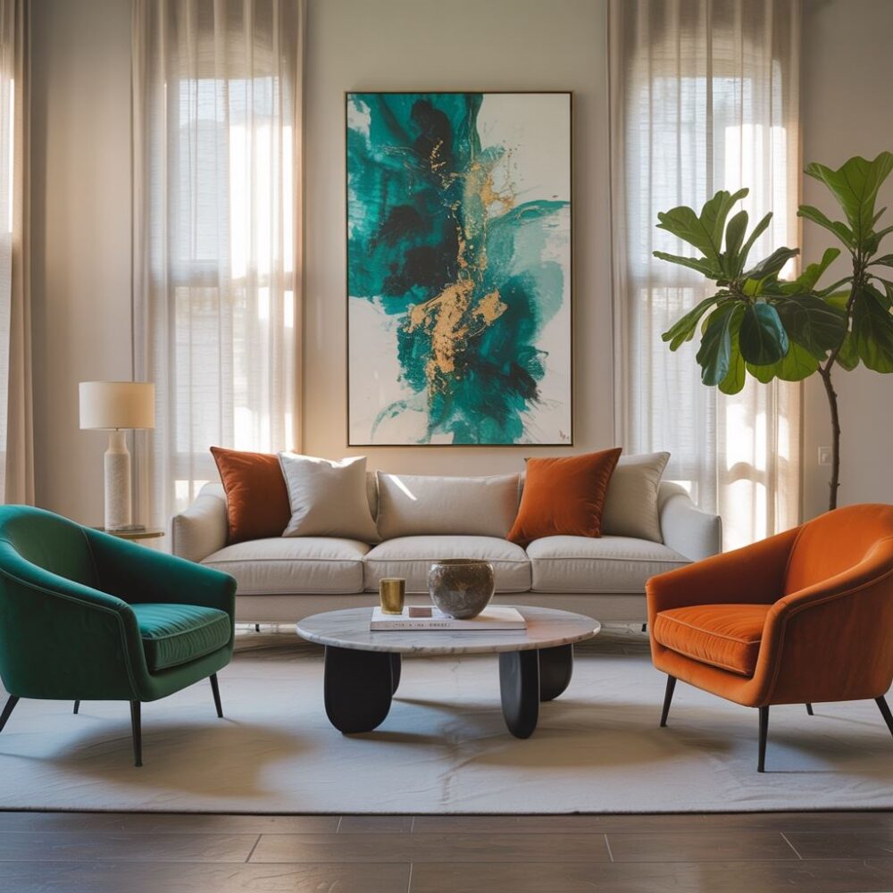 nowoczesny salon z kontrastowymi meblami