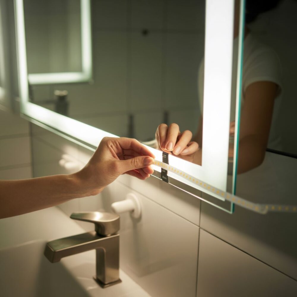 oświetlenie ledowe za lustrem