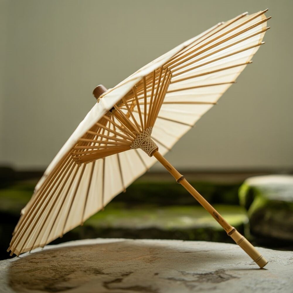 parasol bambusowy na tarasie