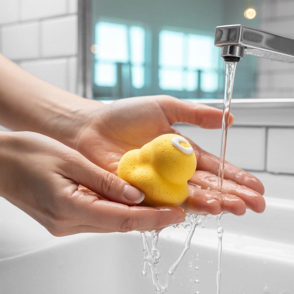 ręce myjące gąbkę