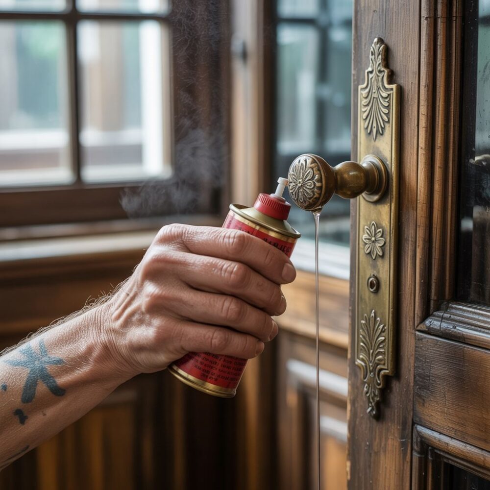 ręka przy klamce drzwiowej