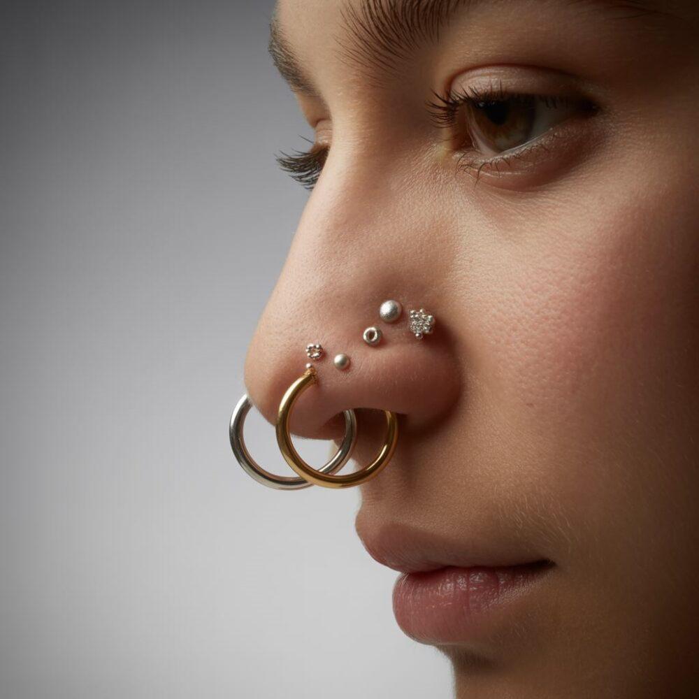 różne wielkości kolczyków do nosa