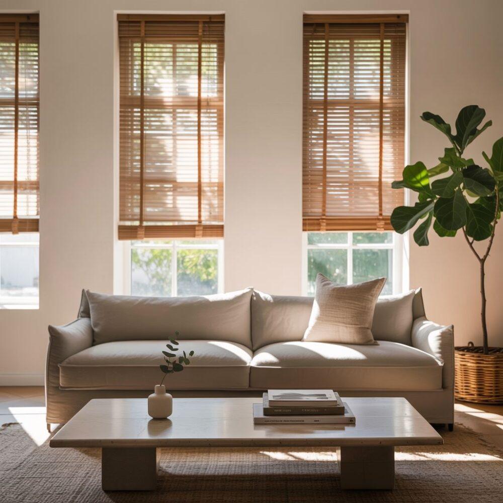 żaluzje bambusowe w salonie