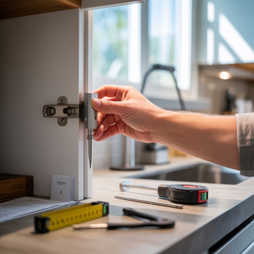 zawias szafki z zamontowanym spowalniaczem